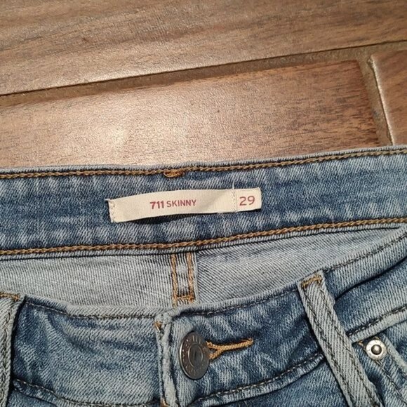 Levi 711 Skinny 29 pin jeans star smile lightning bolt cutoff distressed - Picture 4 of 6